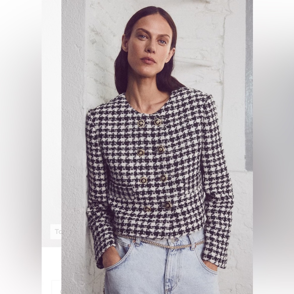 Mango MNG Double Beasted Tweed Jacket Size Medium